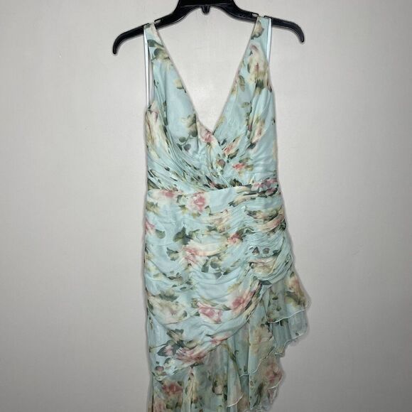 MAC DUGGAL Dress Womens 2 Floral Ruffle Hem Chiffon Ruched Sleeveless Sheath - Picture 3 of 15